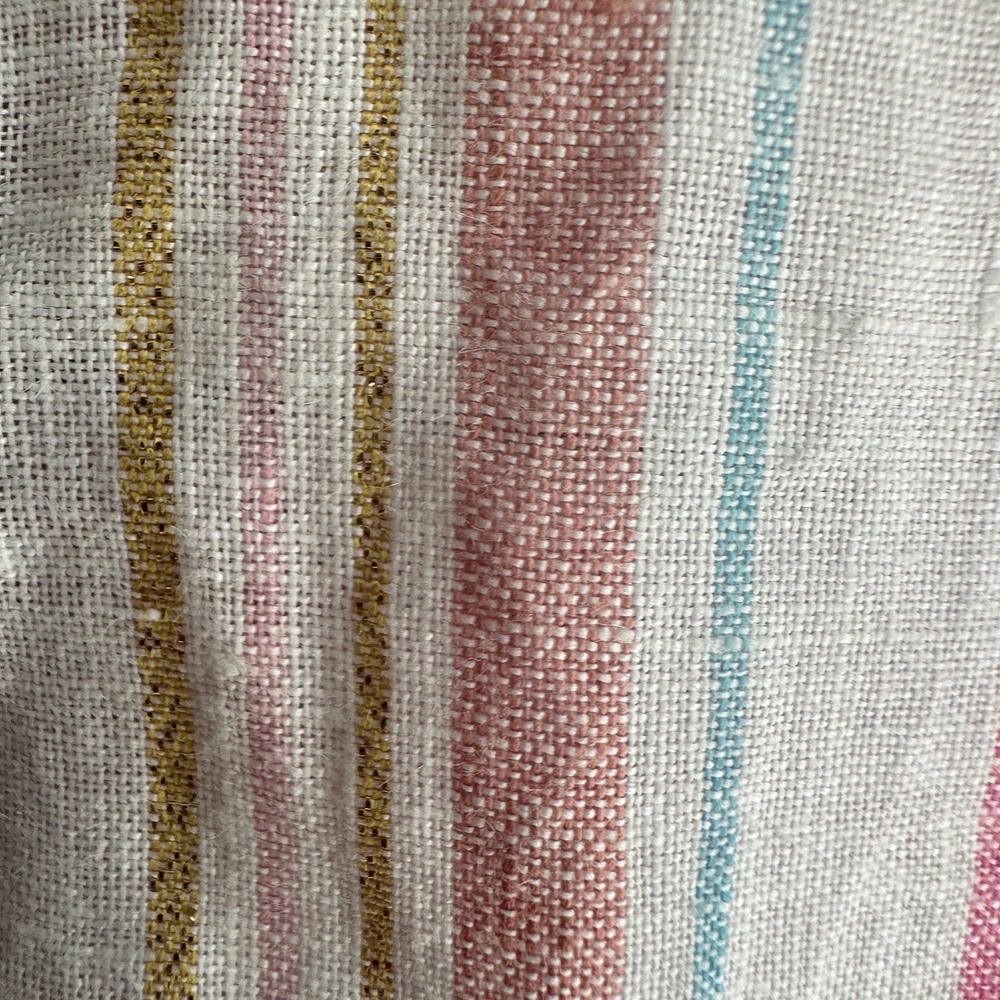 Lands' End‎  Linen Shirt Button Down Striped Pink S/T Classic Business Metallic - Picture 5 of 12